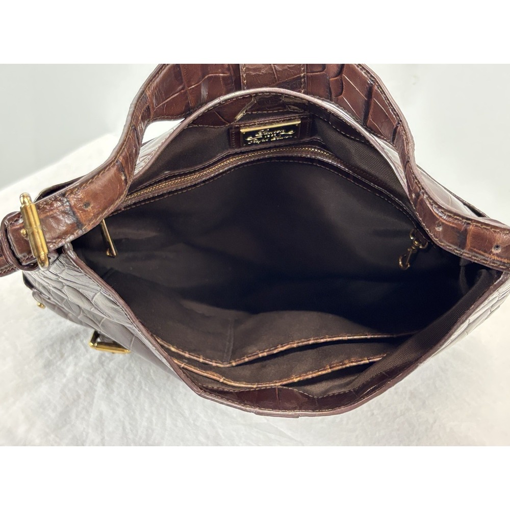 Lauren Ralph Lauren Croc Embossed Leather Hobo Purse Brown Shoulder Bag - Picture 6 of 11